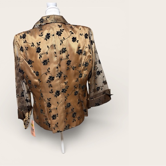 R&M Richards Gold Black Floral Embroidered Sheer Jacket Blazer 14W NWT - Picture 3 of 10
